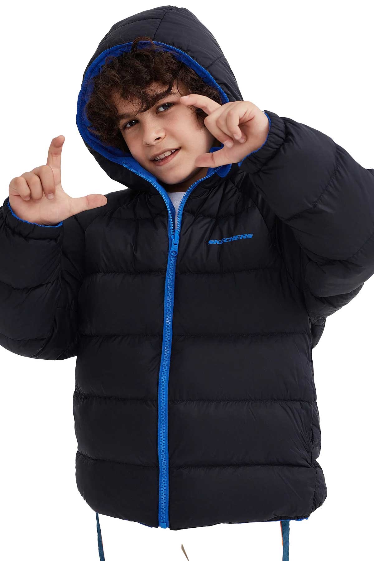 Skechers Outerwear Reversible Coated Çocuk Mont SK232025-403 Mavi