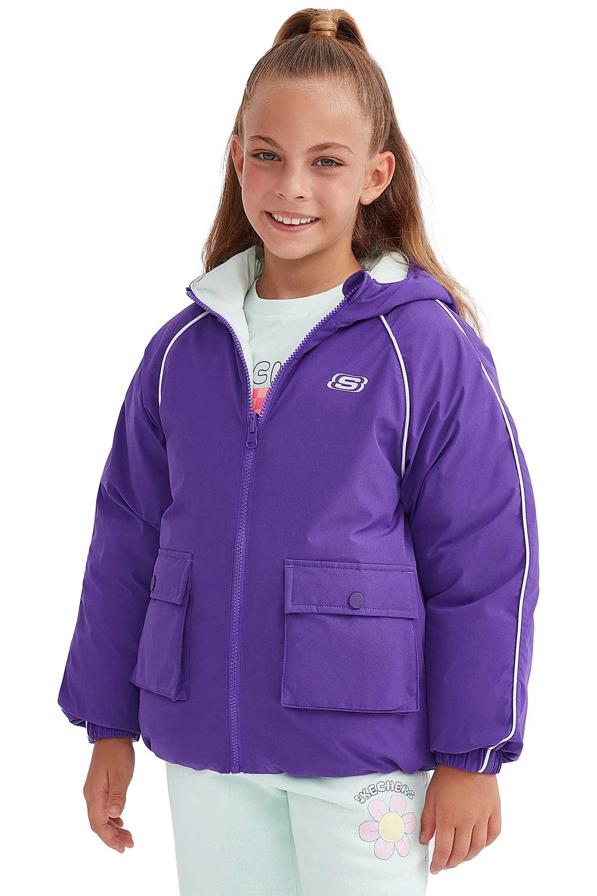Skechers Outerwear Reversible Coated Çocuk Mont SK232027-495 Mor