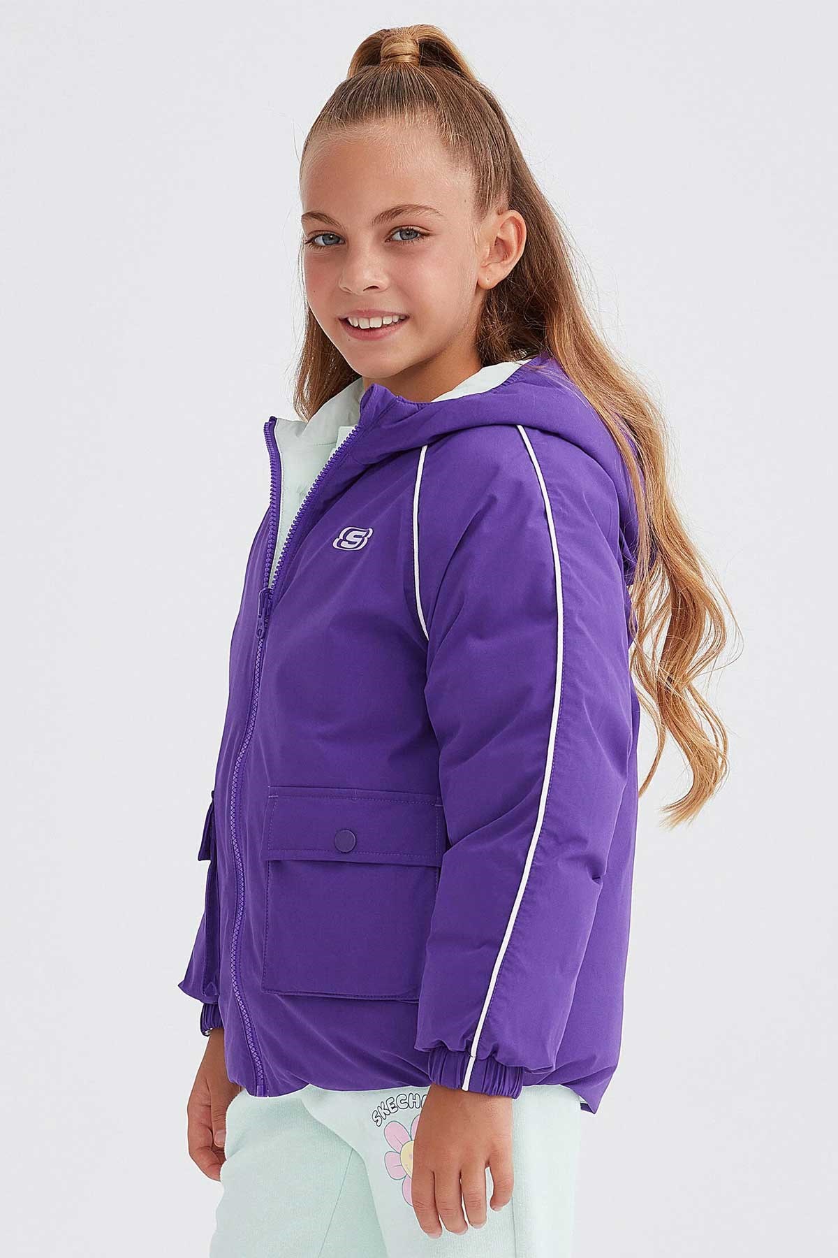 Skechers Outerwear Reversible Coated Çocuk Mont SK232027-495 Mor
