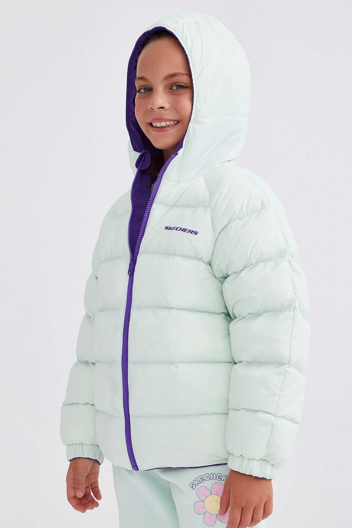 Skechers Outerwear Reversible Coated Çocuk Mont SK232027-495 Mor