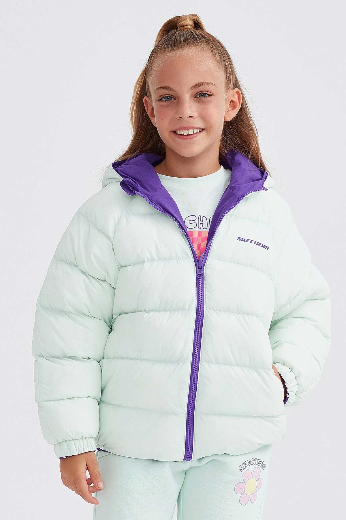 Skechers Outerwear Reversible Coated Çocuk Mont SK232027-495 Mor