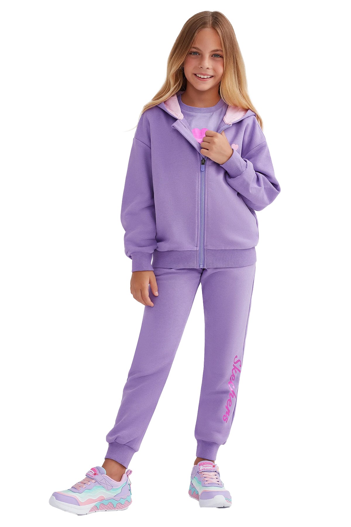 Skechers Heavy Weight Fleece Printed Çocuk Eşofman Takımı SK232133-505 Mor