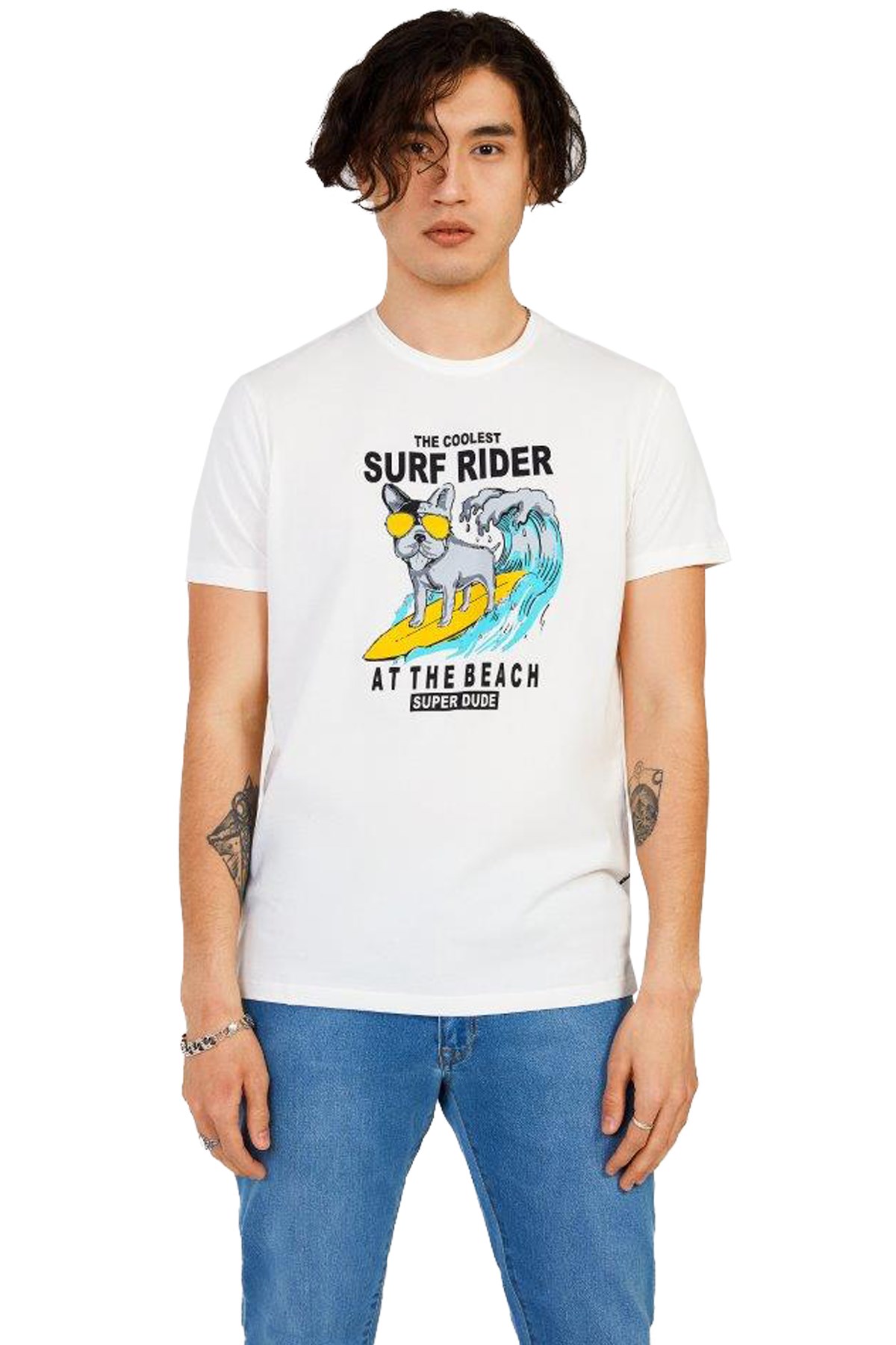 The Crow Surf Erkek Tişört TC7112 Beyaz