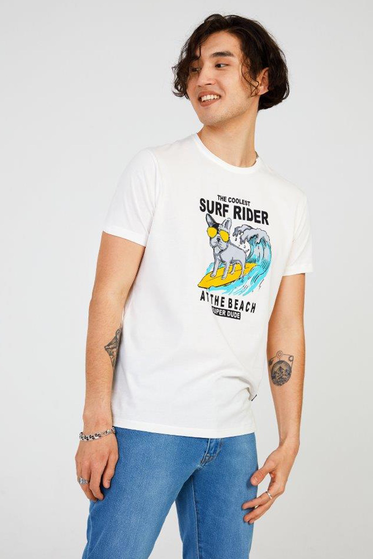 The Crow Surf Erkek Tişört TC7112 Beyaz
