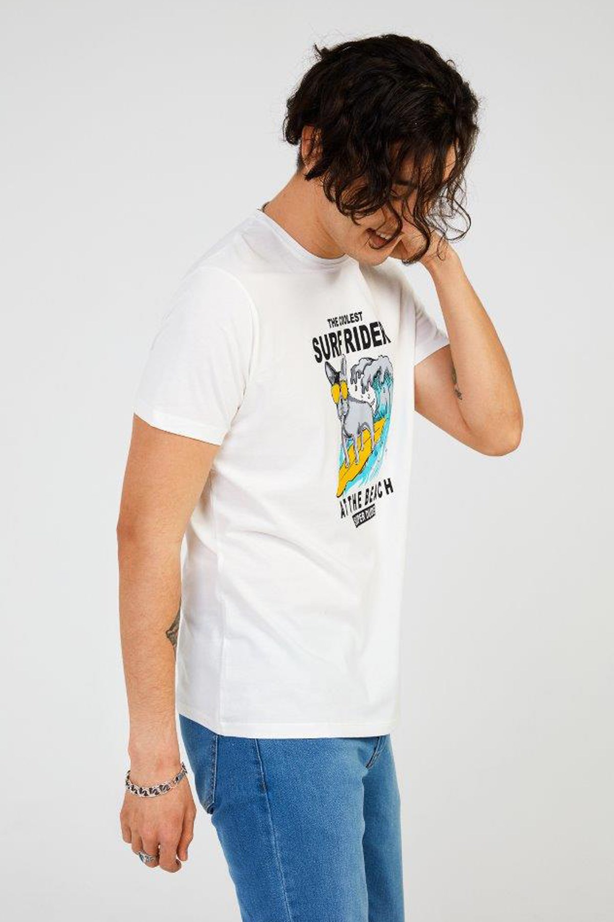 The Crow Surf Erkek Tişört TC7112 Beyaz