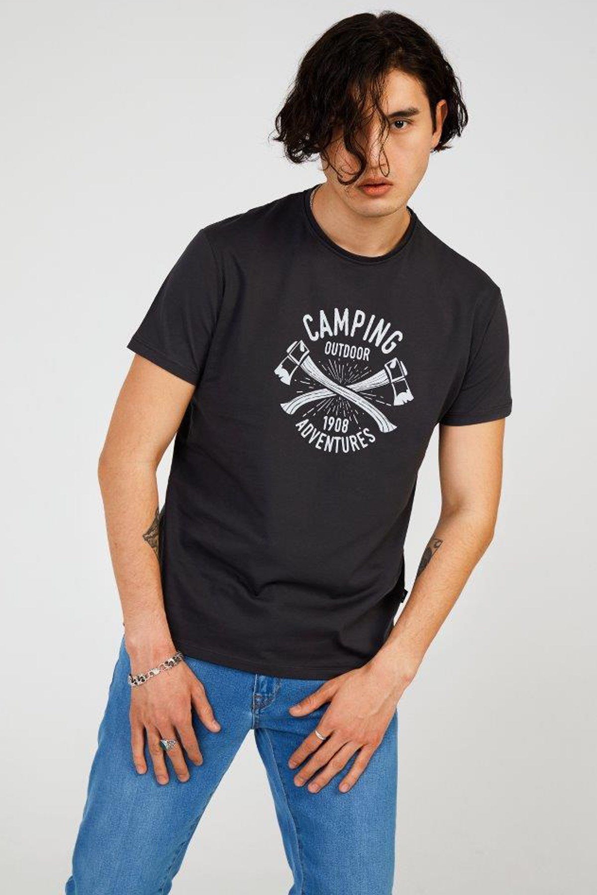 The Crow Camping Erkek Tişört TC7119 Antrasit