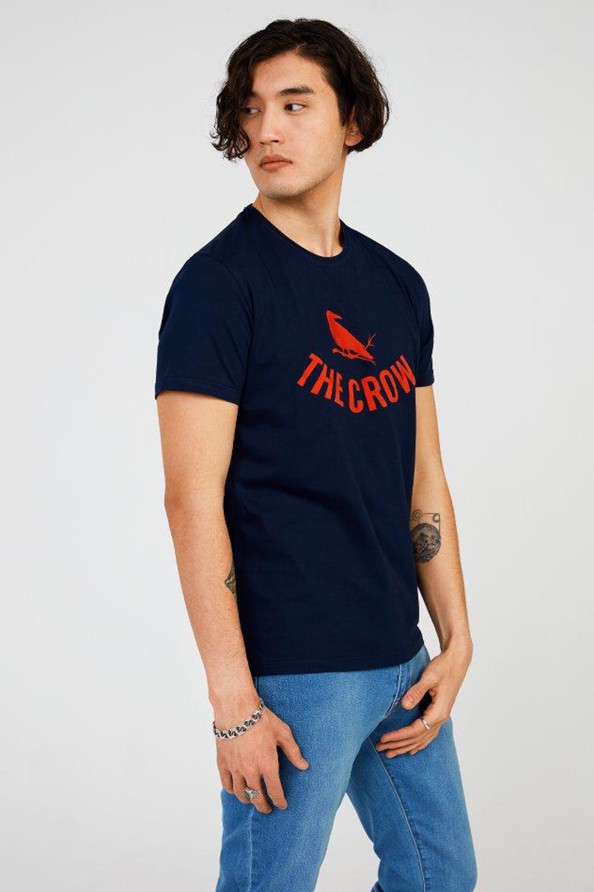 The Crow Logo Erkek Tişört TC7125 Lacivert