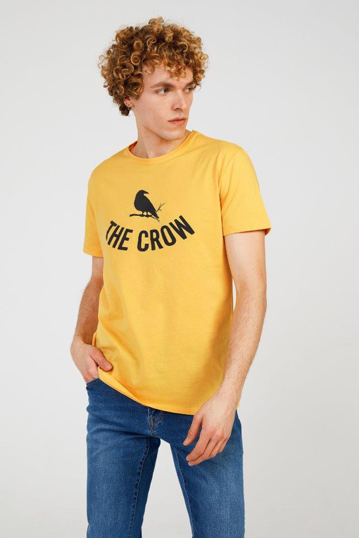 The Crow Logo Erkek Tişört TC7125 Sarı