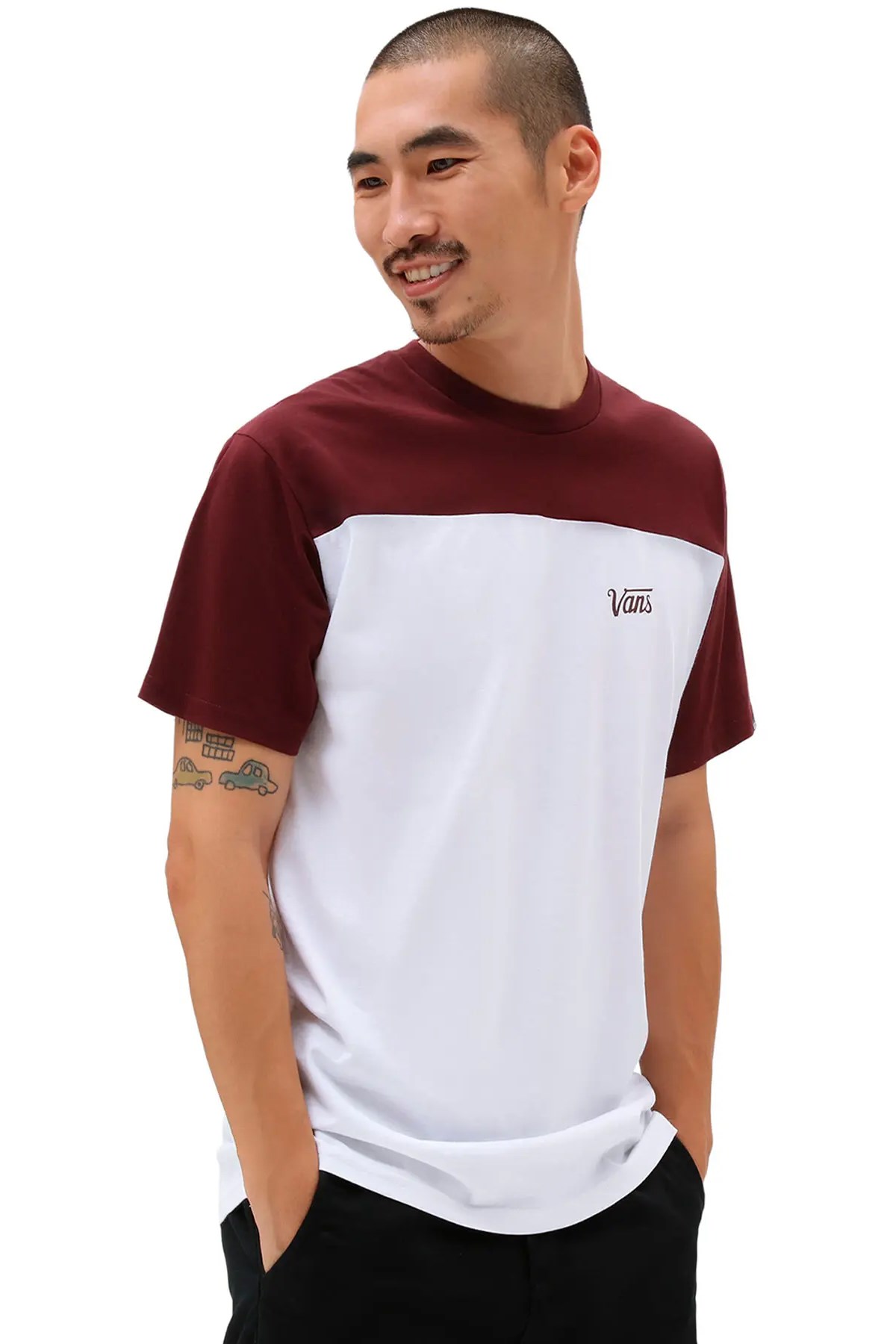 Vans Script Crew Block S/S-B Erkek Tişört VN0007G5KJN1 Beyaz
